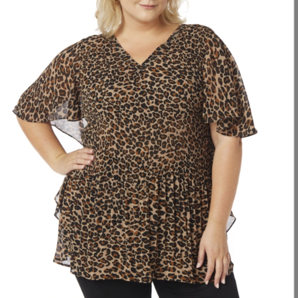 Tiger Print Tunic V Neckline with Beads